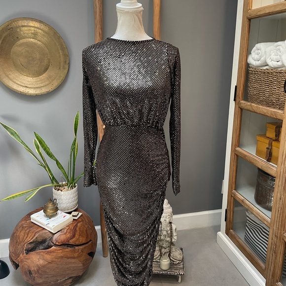 Boohoo Black Ruched Bodycon Dress Long Sleeve - Picture 1 of 9